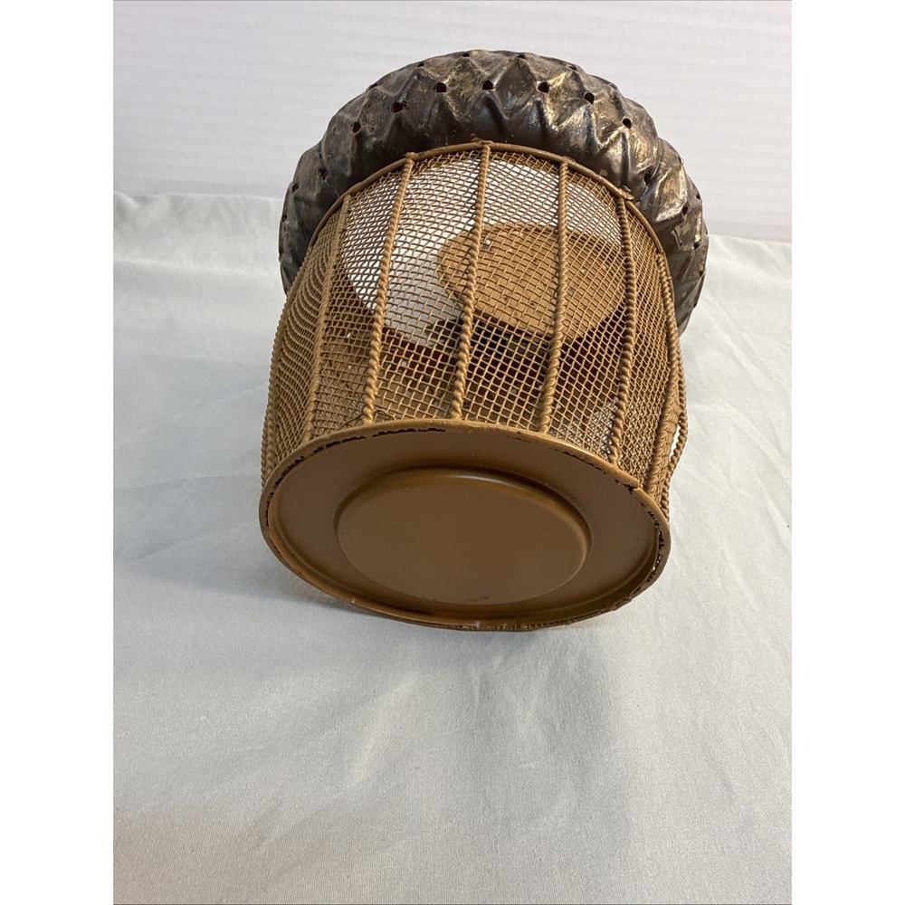 Vintage Metal Mesh Acorn Basket Lidded Decorative Trinket Jar Fall Harvest Decor - Picture 6 of 9
